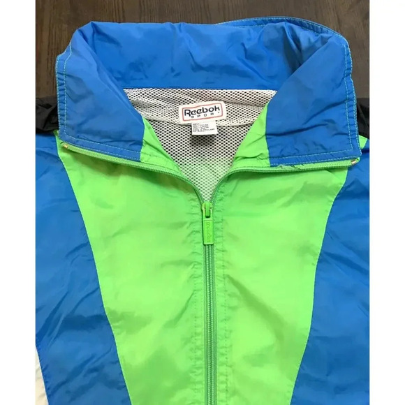 Vintage 90s Reebok Sport Color Block Neon Green Blue White Jacket Windbreaker XL - Picture 4 of 8